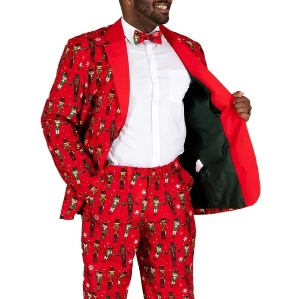 Festive Red Christmas Suit with Bow Tie
